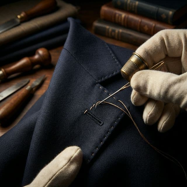 Close up of bespoke suit stitching